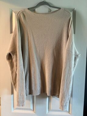 Women's Cream Ribbed Knit Sweater - Classic Cozy Pullover